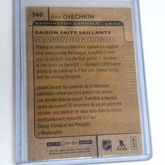 Alexander Ovechkin 2017-2018 OPC League Leaders Washington Capitals Card #560 - Picture 2 of 2